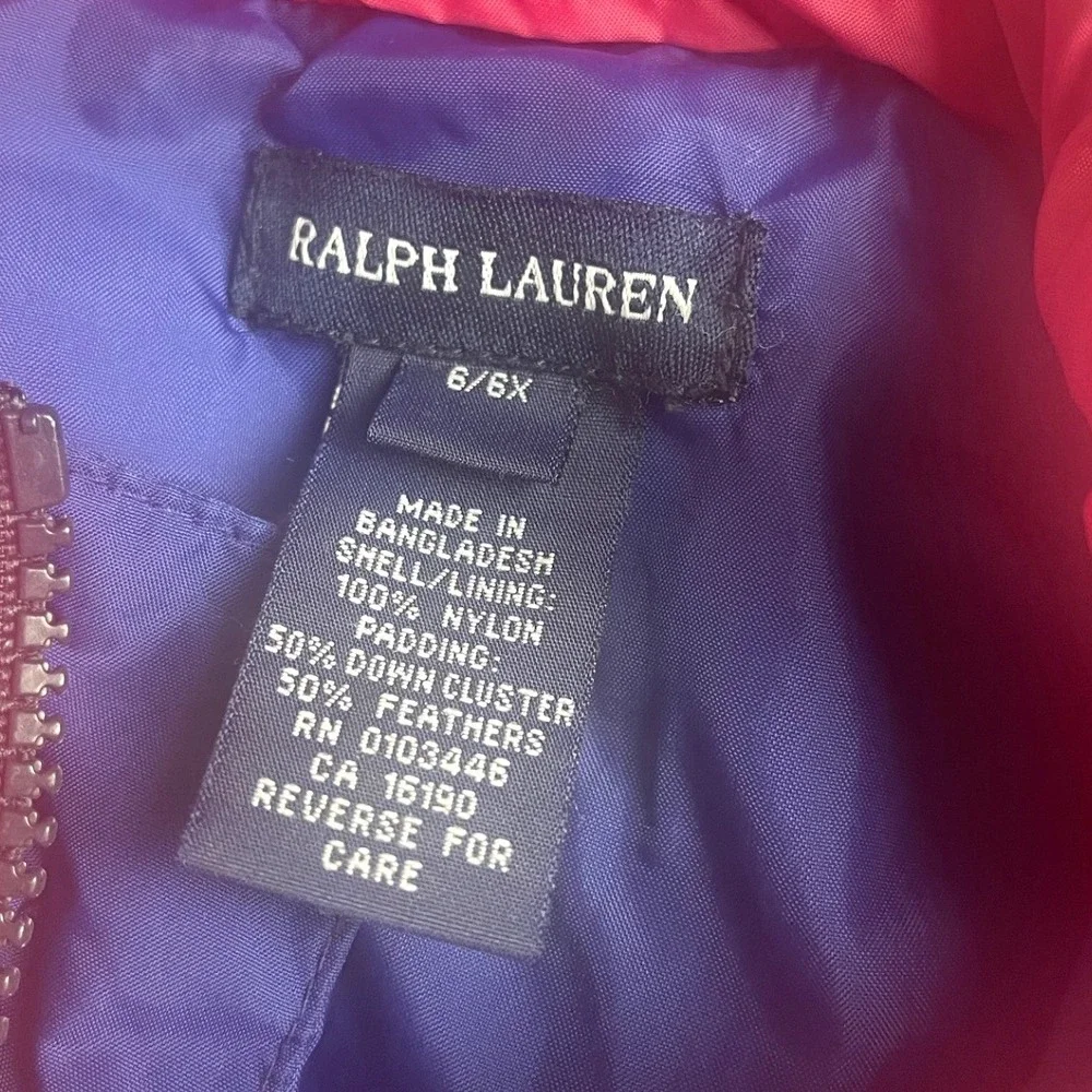 Ralph Lauren Polo Sport Kids Down Jacket Blue Pink Color Block Puffer‎ Size 6/6X